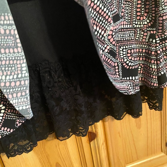 Rampage Black Pink White Polka Dot/ Geometric Print Lace Trim Skirt Sz S - Picture 3 of 10
